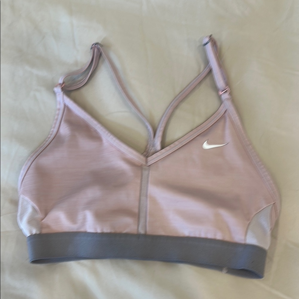 Nike Pink and Gray Sports Bra with Racerback Design